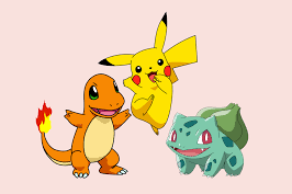 3 pokemon, pikachu, charmander, and bulbasaur. 